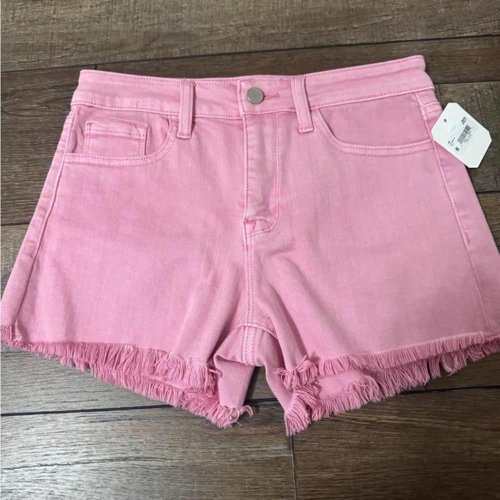 Altar'd State Pink Jean Shorts with Frayed Hem